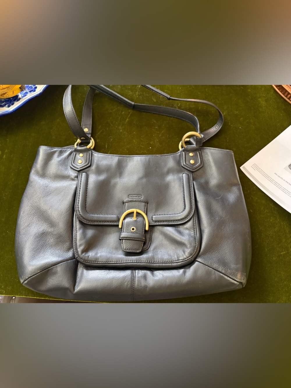 Coach Black Shoulder Bag Buckle Accent Gold Hardware Inner Pockets